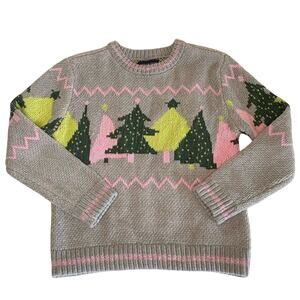 Andy & Evan Christmas Tree Chenille Pullover Sweater Girls 6 | Gray Pink